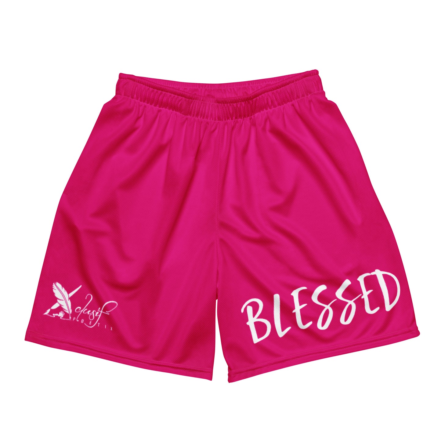 BLESSED BY XCLUSIF POETIX HOT PINK & WHITE Unisex mesh shorts