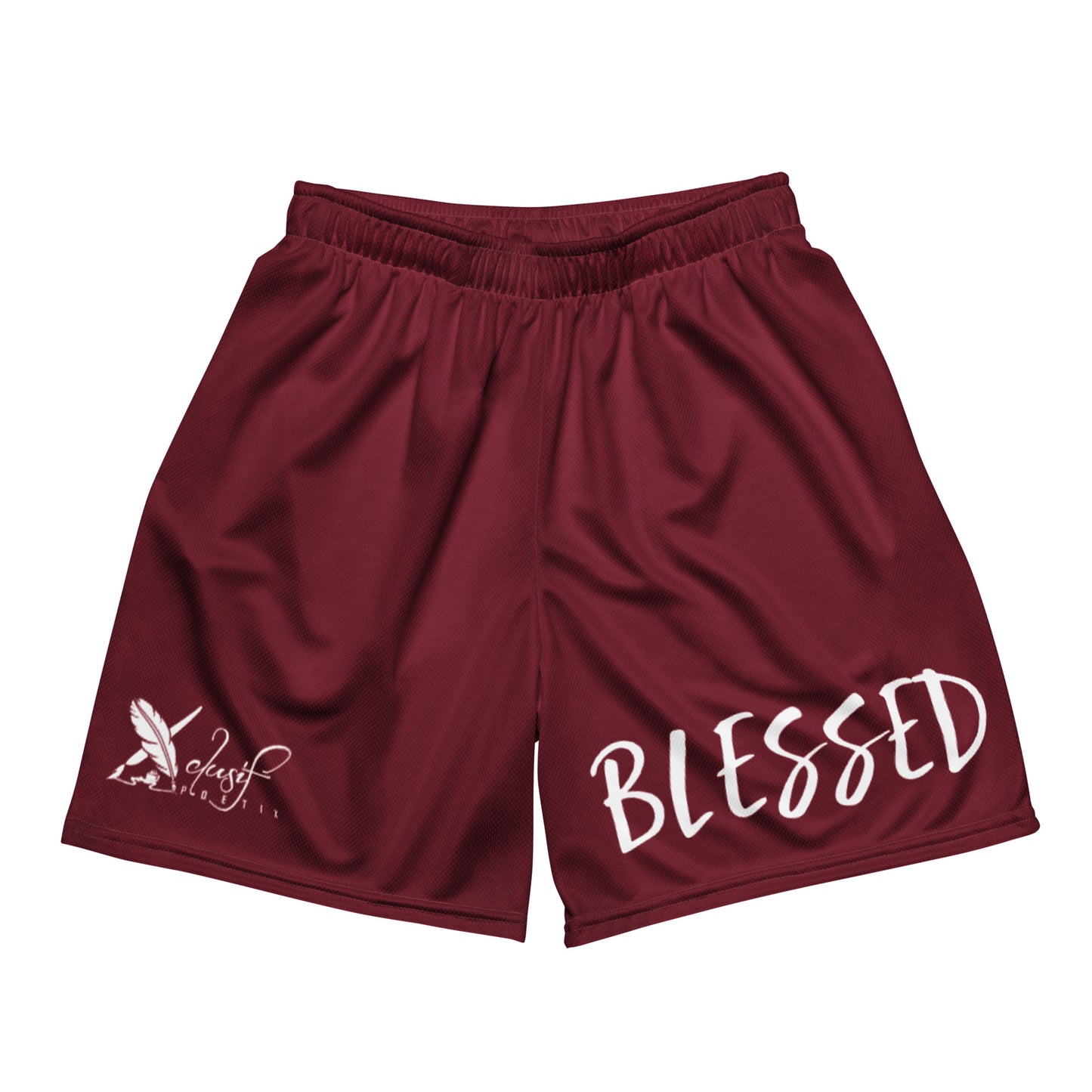 BLESSED BY XCLUSIF POETIX BURGUNDY & WHITE Unisex mesh shorts