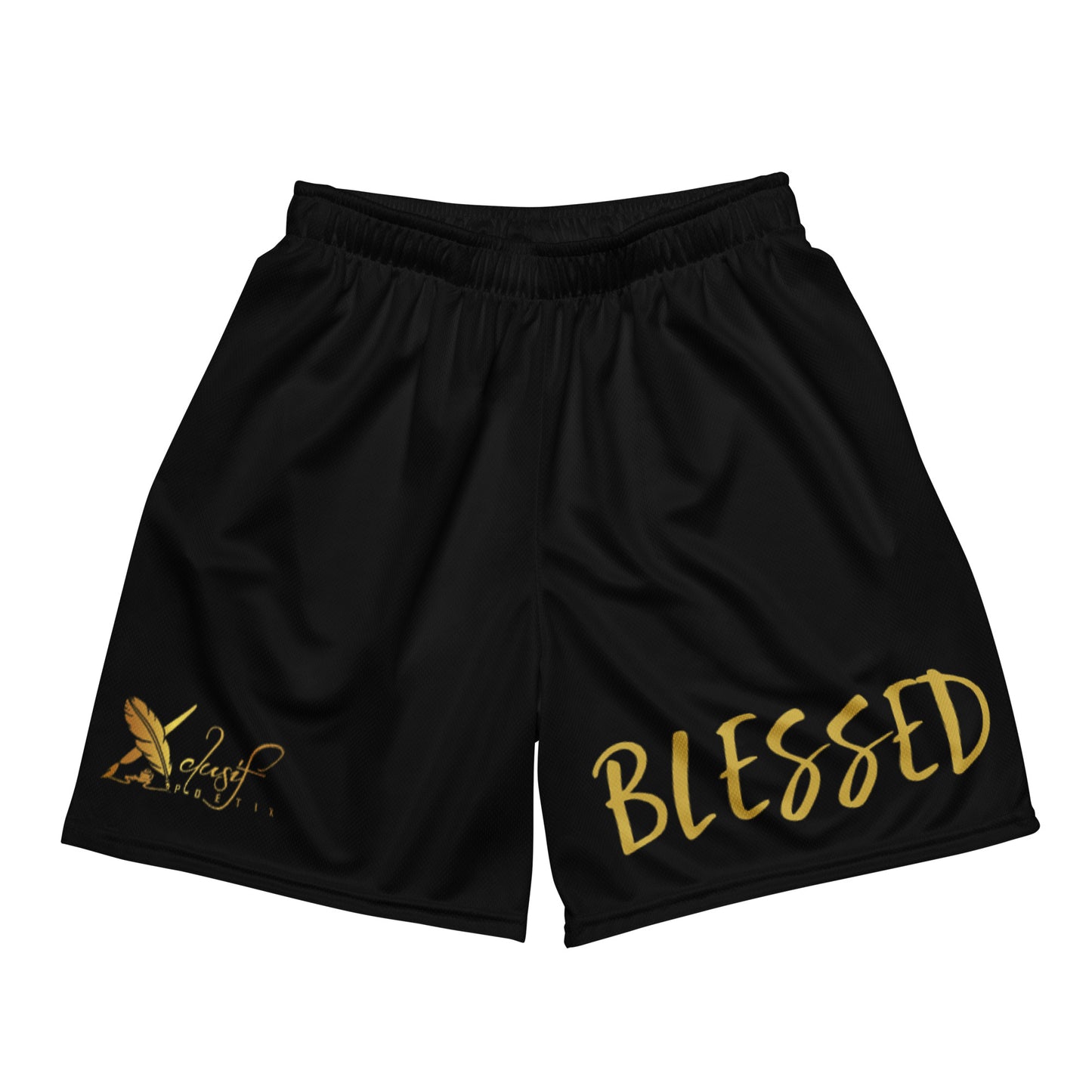 BLESSED BY XCLUSIF POETIX BLACK & GOLD Unisex mesh shorts