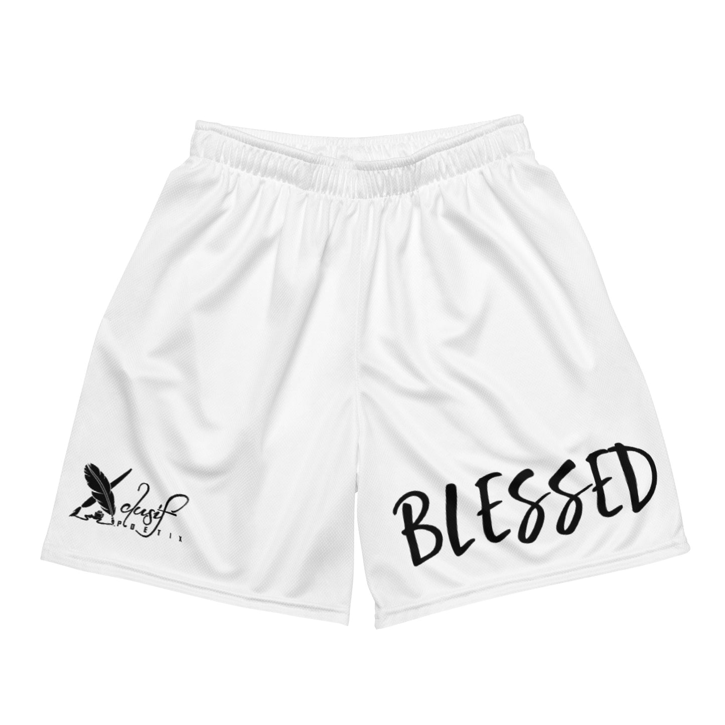 BLESSED BY XCLUSIF POETIX WHITE & BLACK Unisex mesh shorts