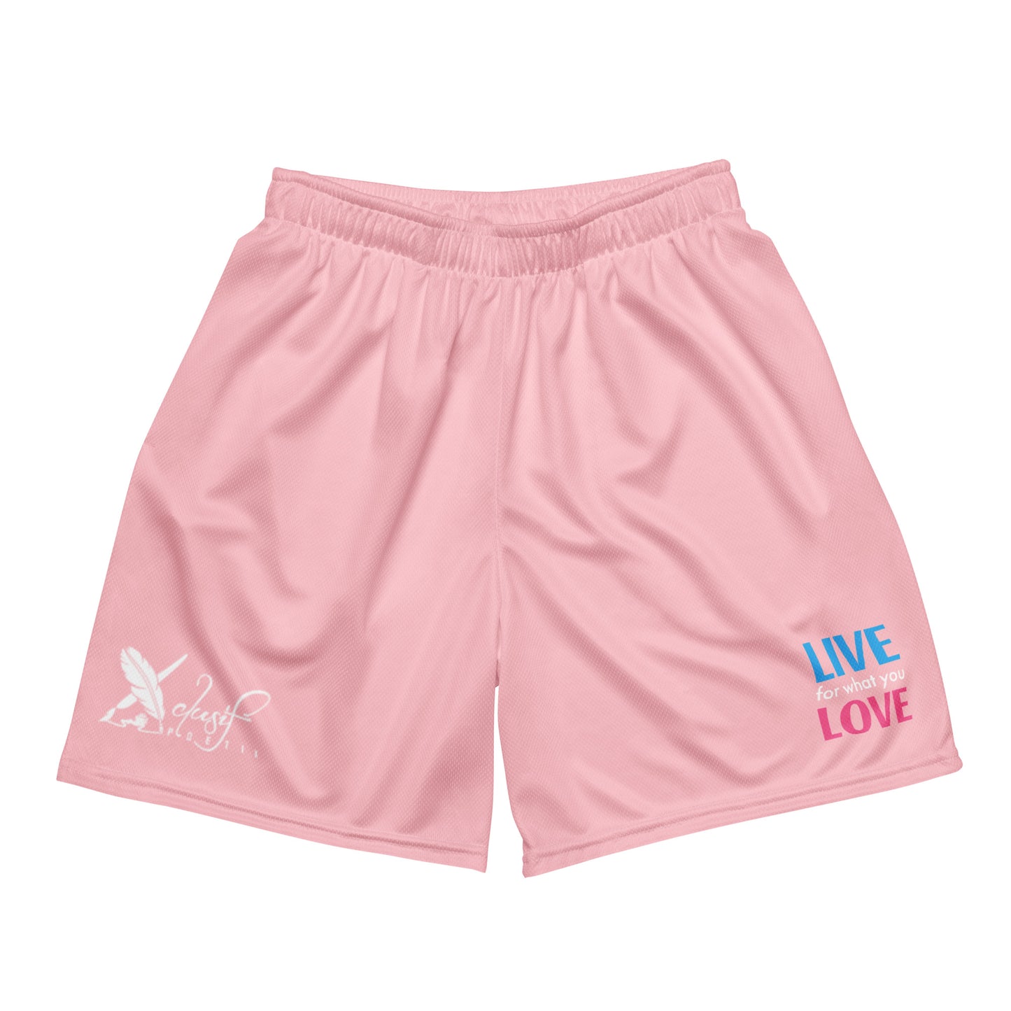 "LIVE FOR WHAT YOU LOVE" BY XCLUSIF POETIX PINK Unisex mesh shorts