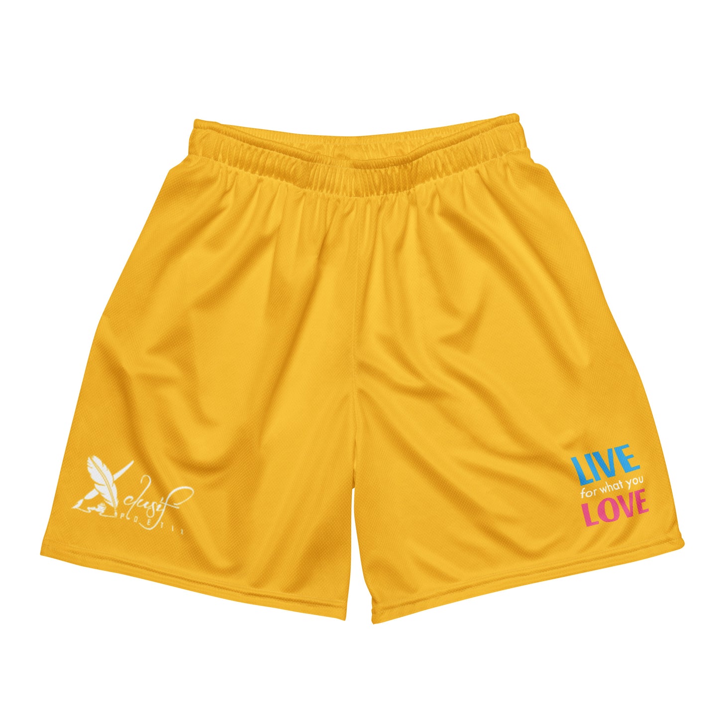 "LIVE FOR WHAT YOU LOVE" BY XCLUSIF POETIX YELLOW Unisex mesh shorts