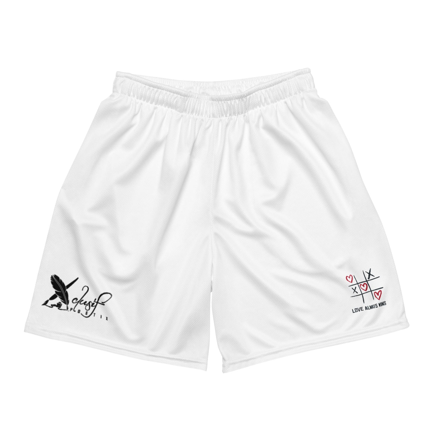 "LOVE ALWAYS WINS" BY XCLUSIF POETIX WHITE Unisex mesh shorts