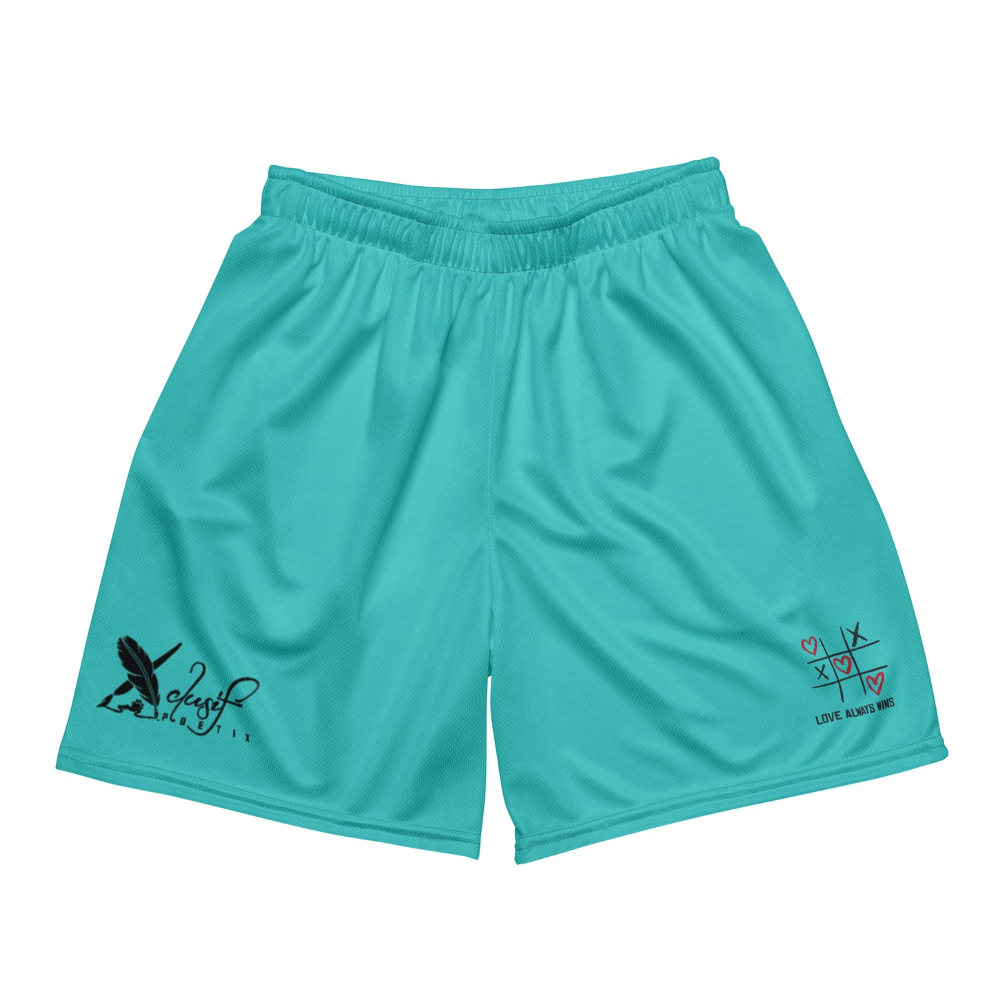 "LOVE ALWAYS WINS" BY XCLUSIF POETIX TURQUOISE Unisex mesh shorts