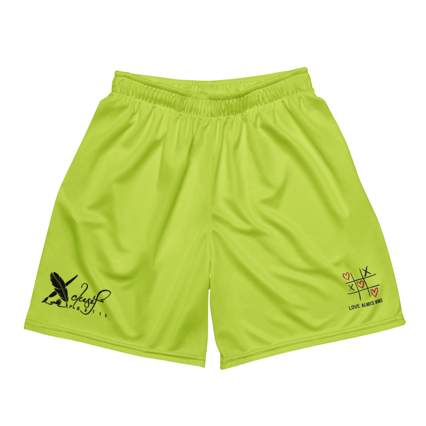 "LOVE ALWAYS WINS" BY XCLUSIF POETIX LIGHT GREEN Unisex mesh shorts