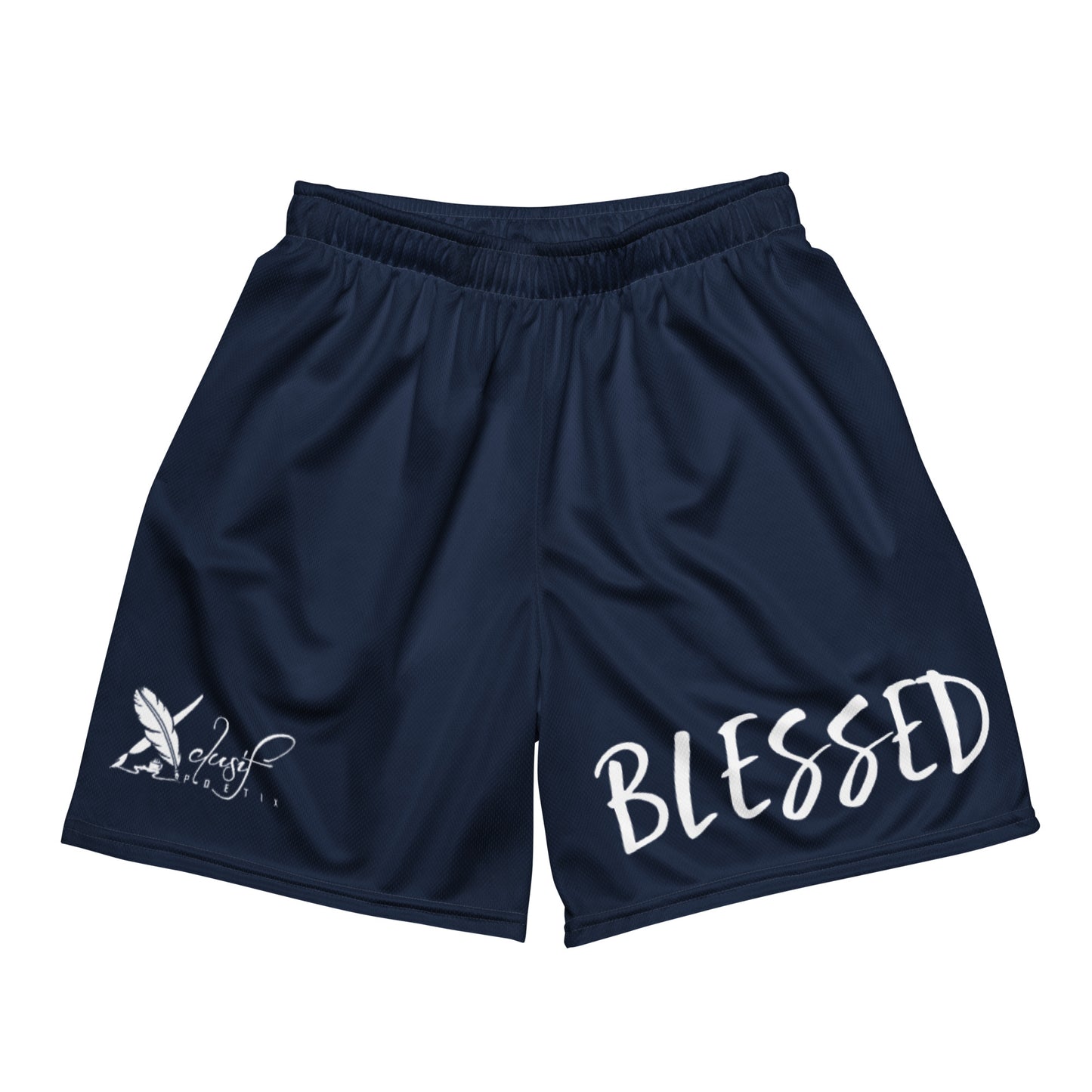 BLESSED BY XCLUSIF POETIX NAVY & WHITE Unisex mesh shorts