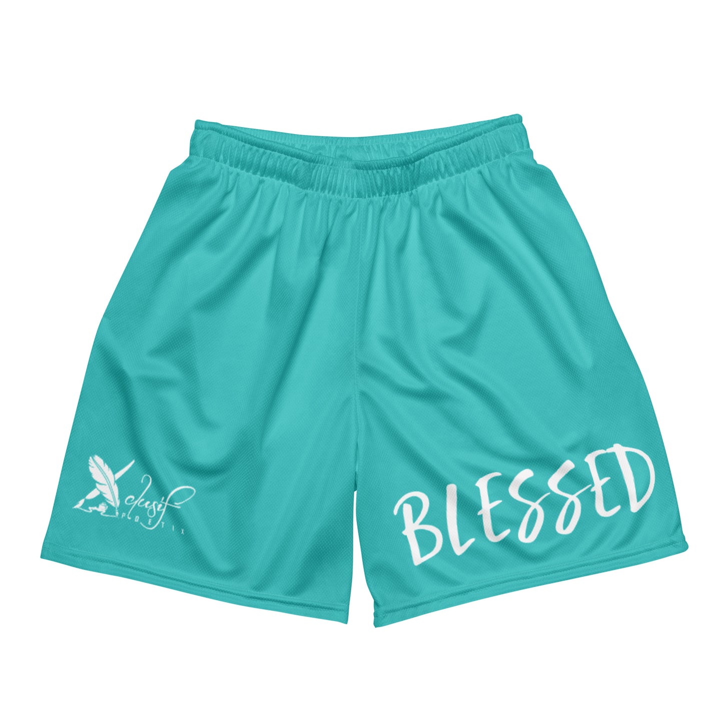 BLESSED BY XCLUSIF POETIX TURQUOISE & WHITE Unisex mesh shorts