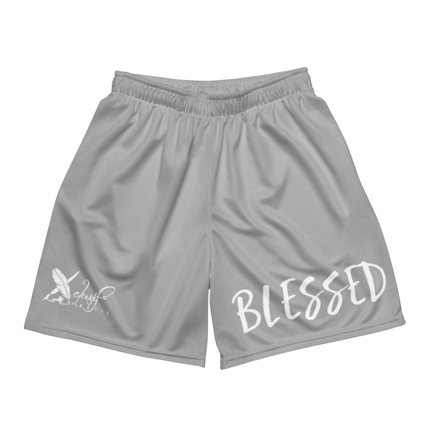 BLESSED BY XCLUSIF POETIX SILVER & WHITE Unisex mesh shorts