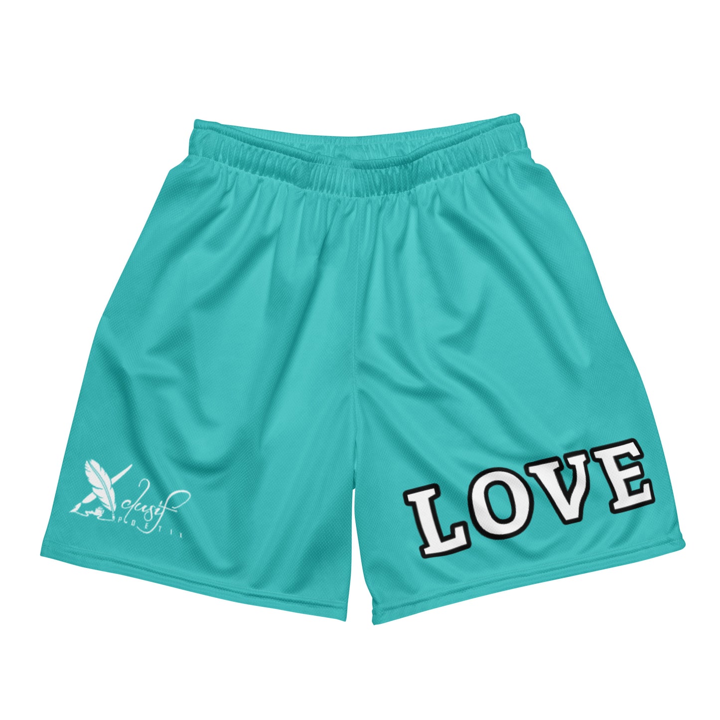 LOVE BY XCLUSIF POETIX TURQUOISE Unisex mesh shorts