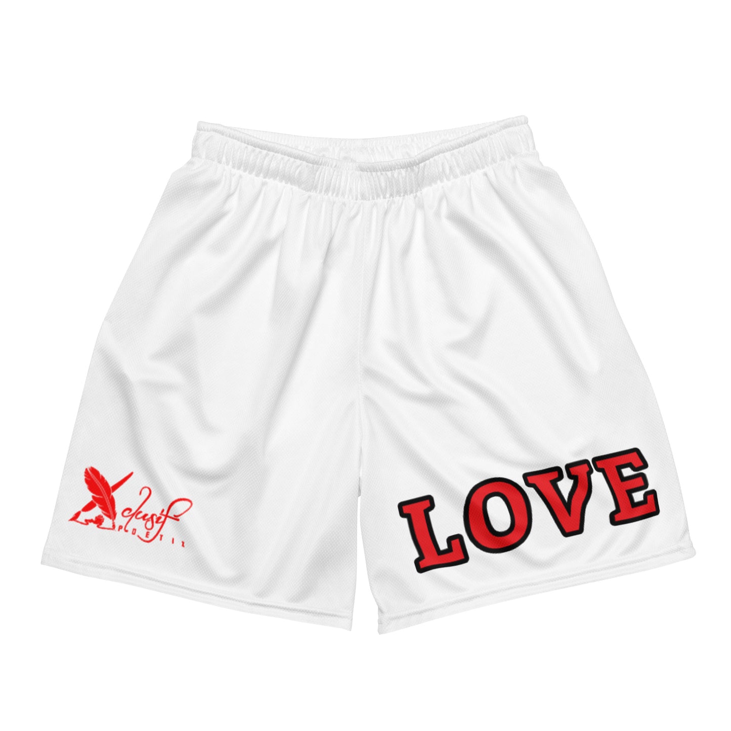 LOVE BY XCLUSIF POETIX WHITE & RED Unisex mesh shorts