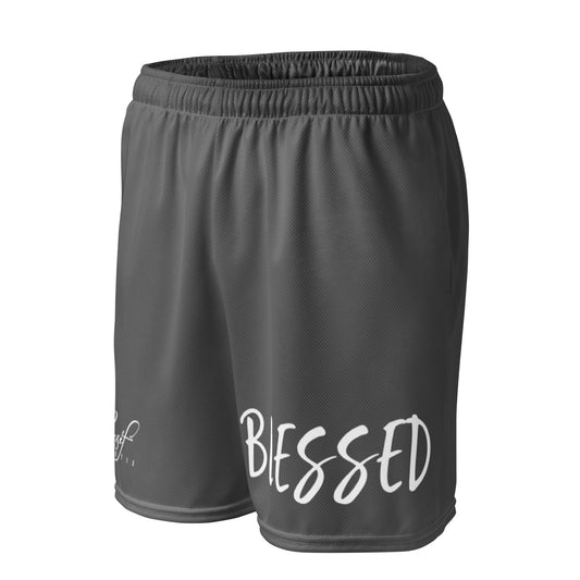 BLESSED BY XCLUSIF POETIX GREY & WHITE Unisex mesh shorts