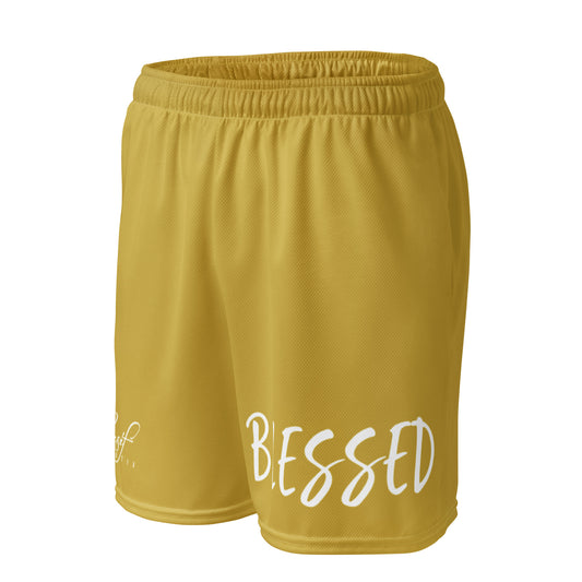 BLESSED BY XCLUSIF POETIX GOLD & WHITE Unisex mesh shorts