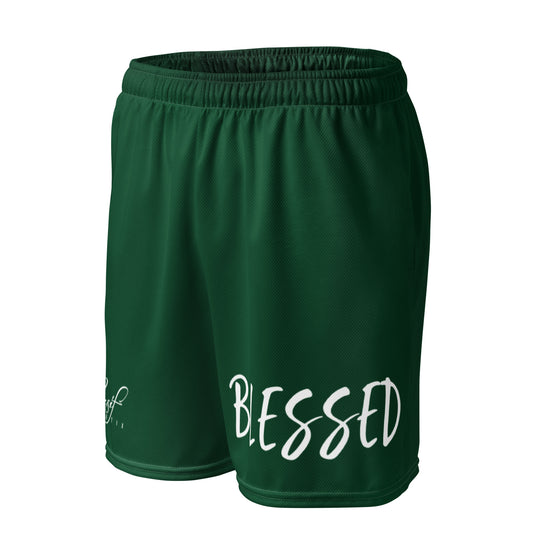 BLESSED BY XCLUSIF POETIX FOREST GREEN & WHITE Unisex mesh shorts