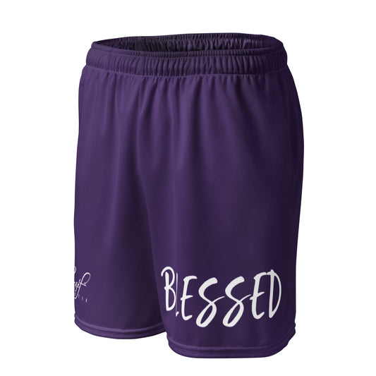 BLESSED BY XCLUSIF POETIX PURPLE & WHITE Unisex mesh shorts