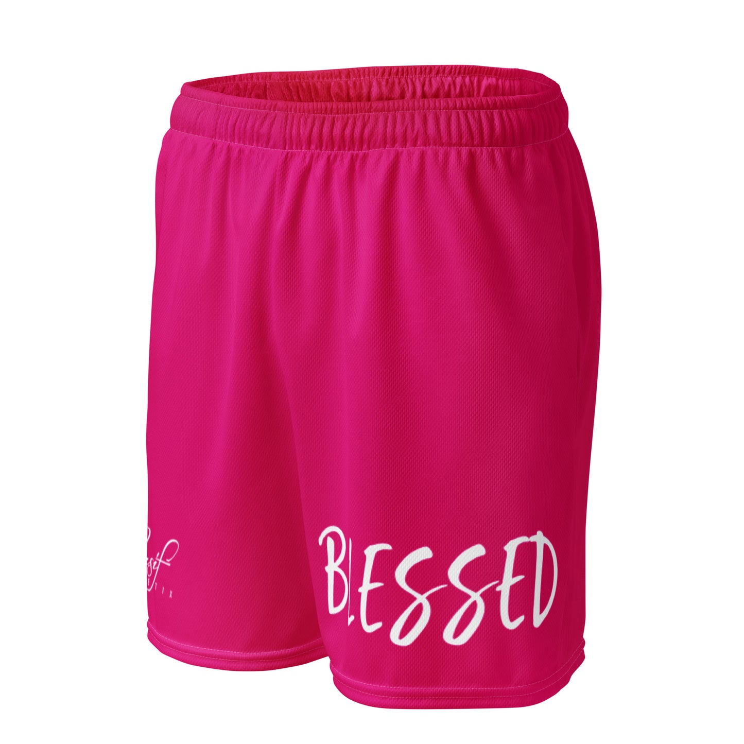 BLESSED BY XCLUSIF POETIX HOT PINK & WHITE Unisex mesh shorts