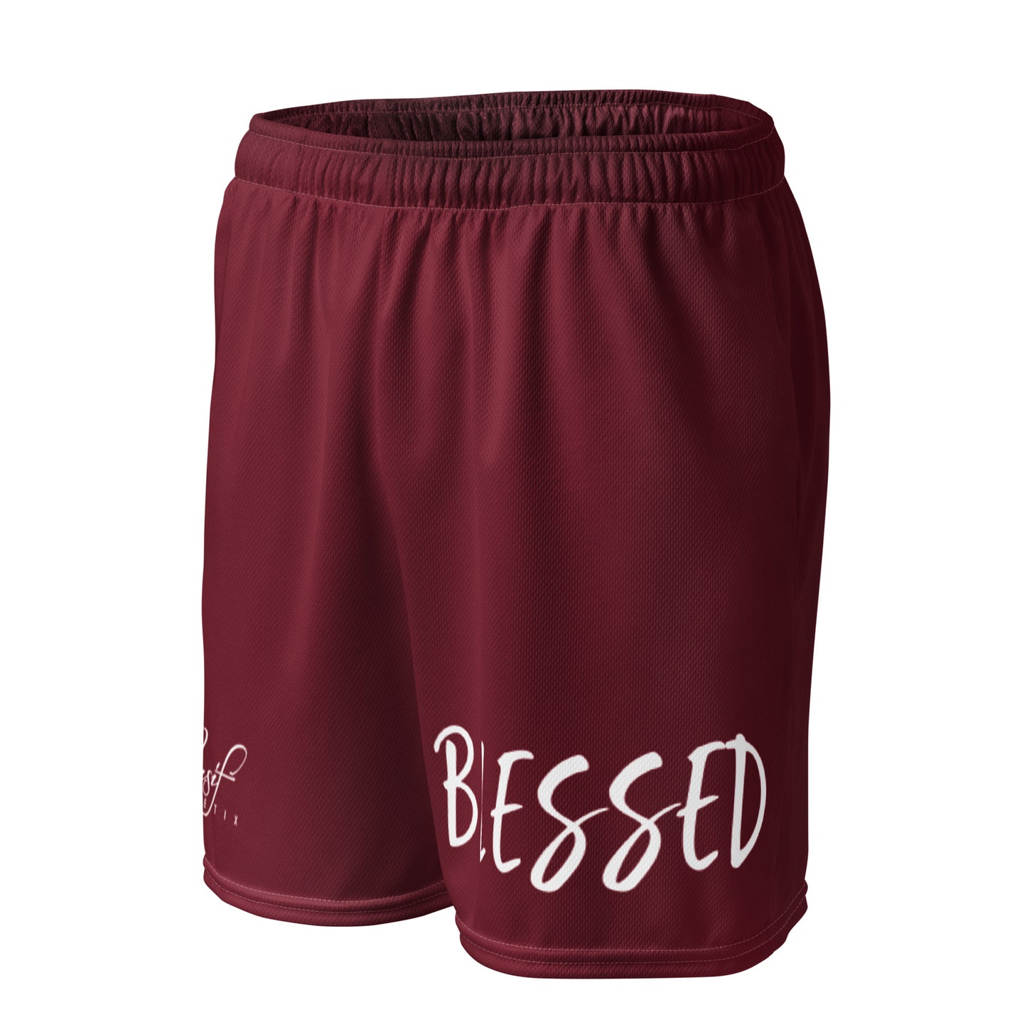 BLESSED BY XCLUSIF POETIX BURGUNDY & WHITE Unisex mesh shorts