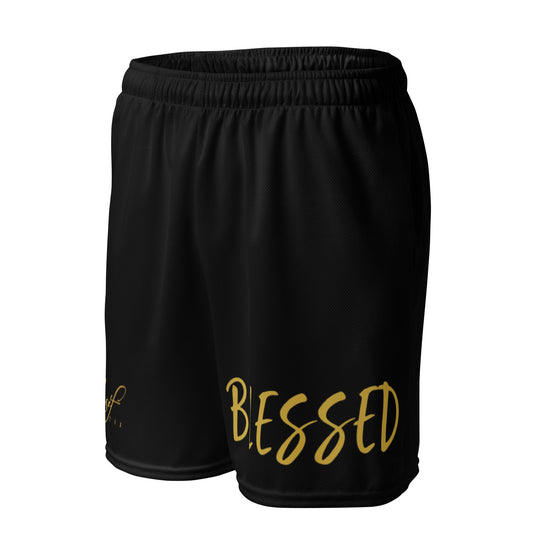 BLESSED BY XCLUSIF POETIX BLACK & GOLD Unisex mesh shorts