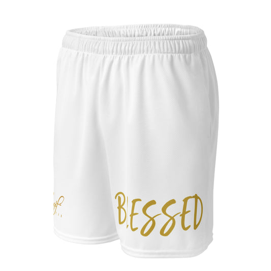 BLESSED BY XCLUSIF POETIX WHITE & GOLD Unisex mesh shorts