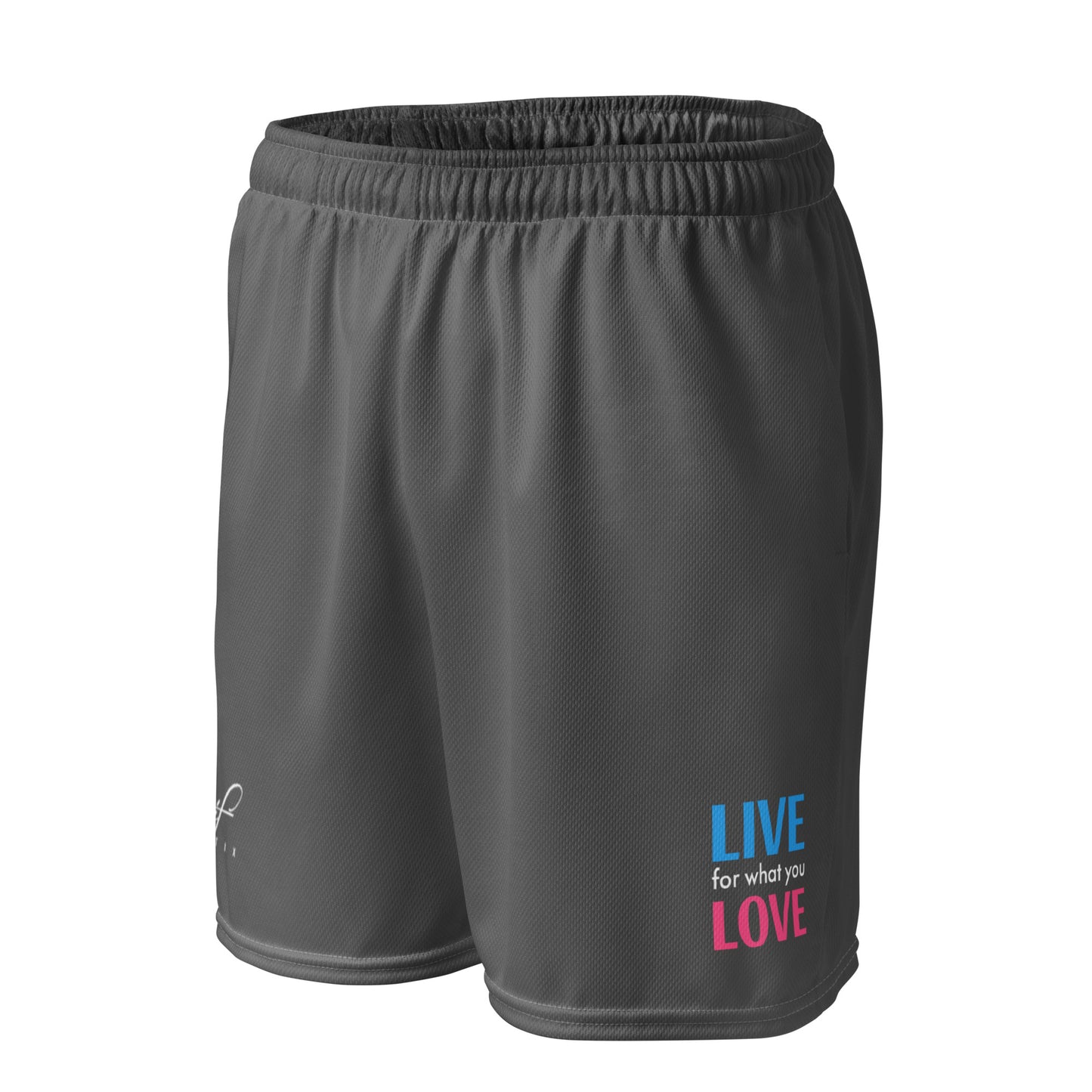 "LIVE FOR WHAT YOU LOVE" BY XCLUSIF POETIX GREY Unisex mesh shorts