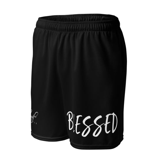 BLESSED BY XCLUSIF POETIX BLACK & WHITE Unisex mesh shorts