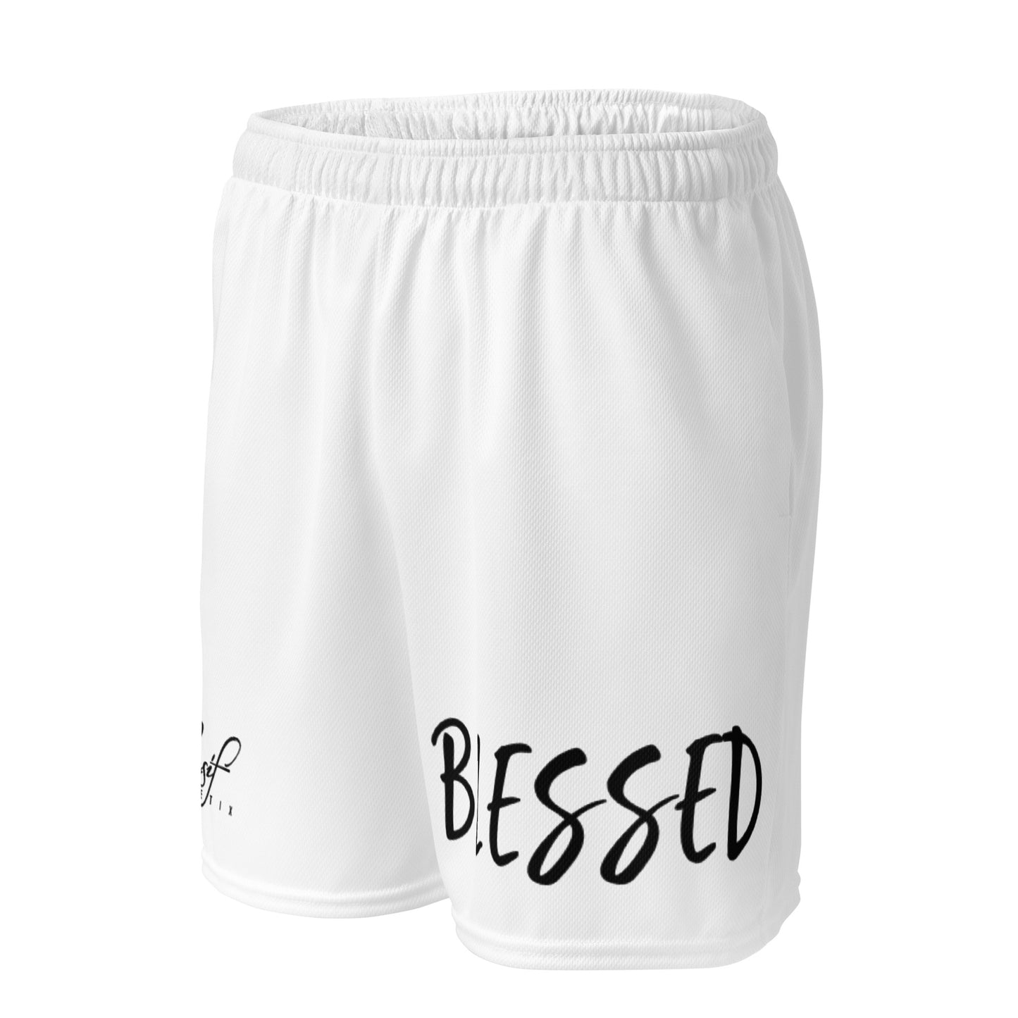 BLESSED BY XCLUSIF POETIX WHITE & BLACK Unisex mesh shorts