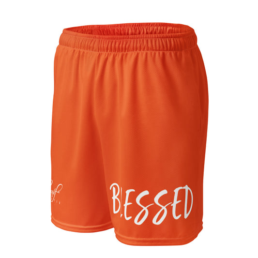 BLESSED BY XCLUSIF POETIX ORANGE & WHITE Unisex mesh shorts