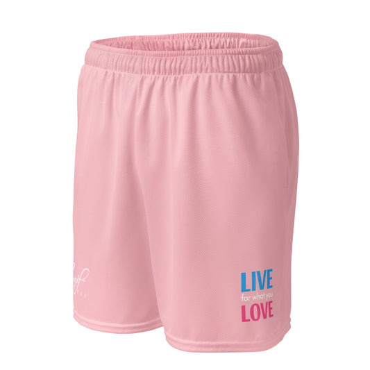 "LIVE FOR WHAT YOU LOVE" BY XCLUSIF POETIX PINK Unisex mesh shorts