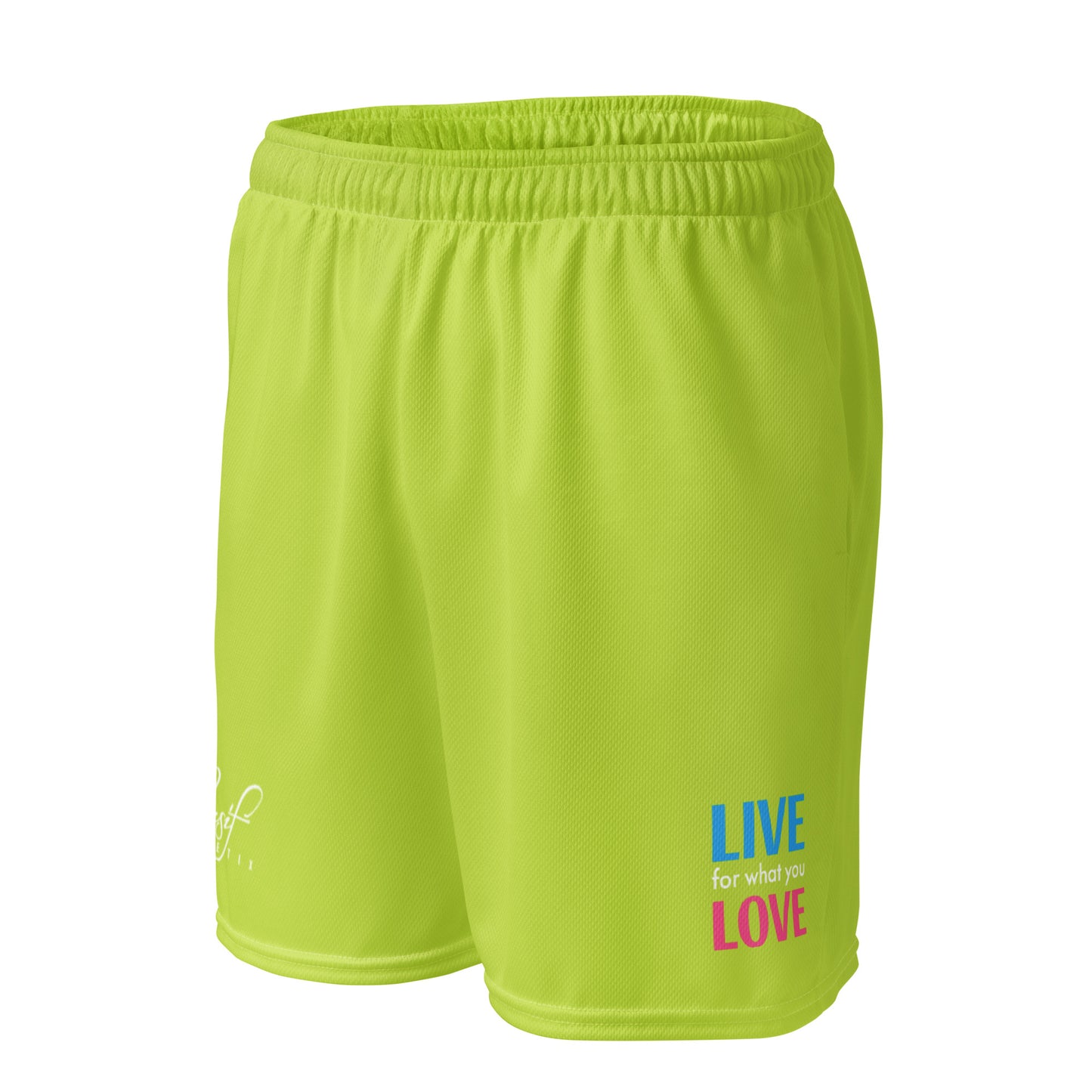 "LIVE FOR WHAT YOU LOVE" BY XCLUSIF POETIX LIGHT GREEN Unisex mesh shorts