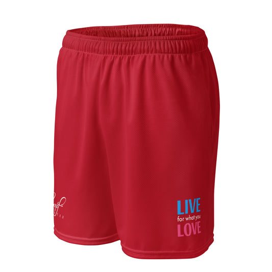 "LIVE FOR WHAT YOU LOVE" BY XCLUSIF POETIX RED Unisex mesh shorts