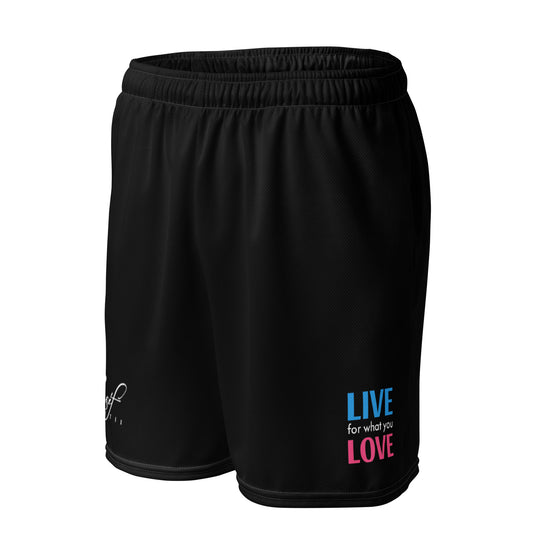 "LIVE FOR WHAT YOU LOVE" BY XCLUSIF POETIX BLACK Unisex mesh shorts