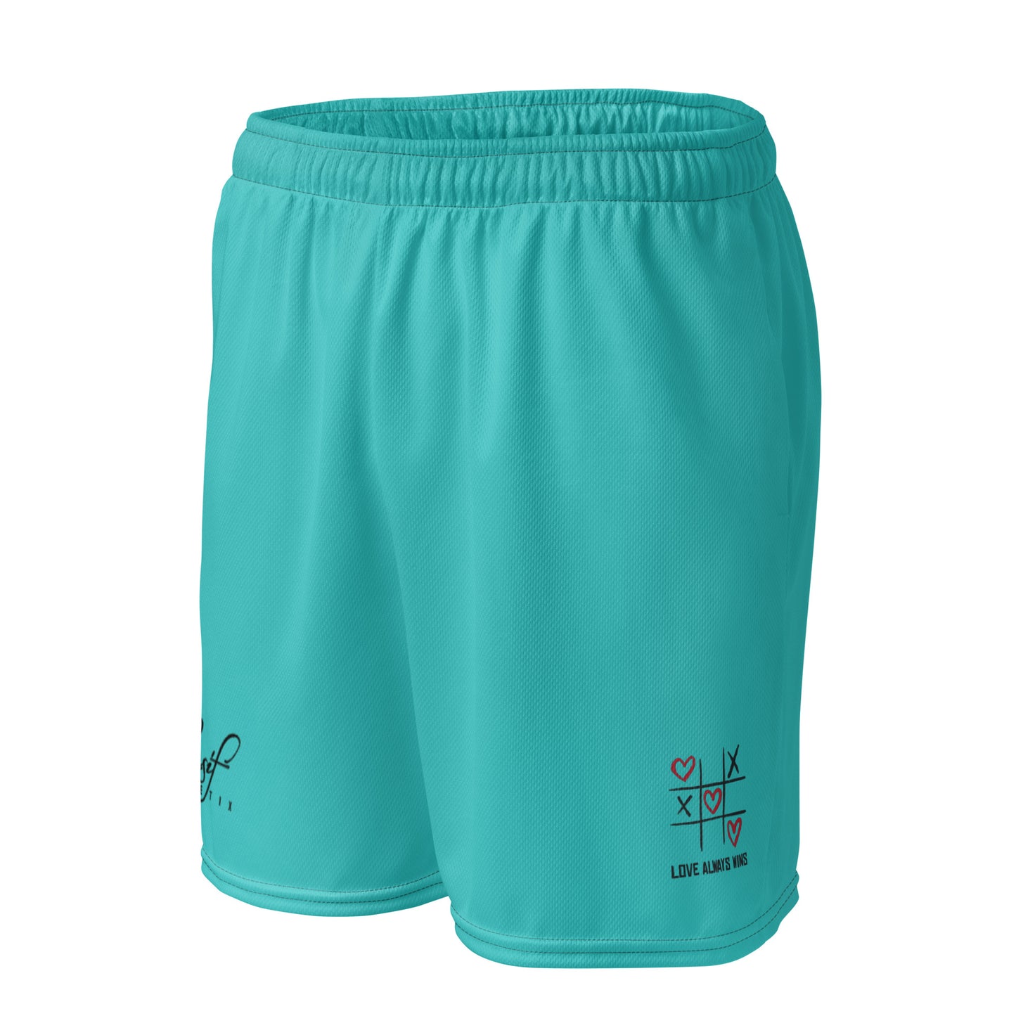 "LOVE ALWAYS WINS" BY XCLUSIF POETIX TURQUOISE Unisex mesh shorts