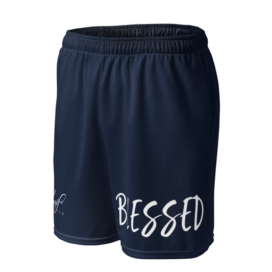 BLESSED BY XCLUSIF POETIX NAVY & WHITE Unisex mesh shorts