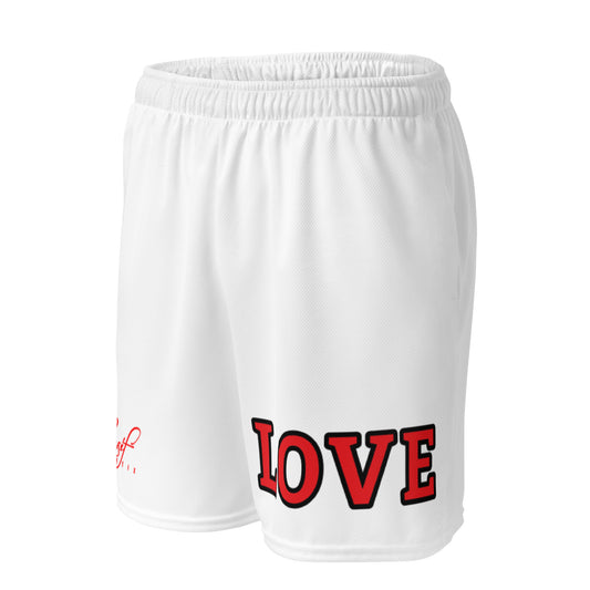 LOVE BY XCLUSIF POETIX WHITE & RED Unisex mesh shorts