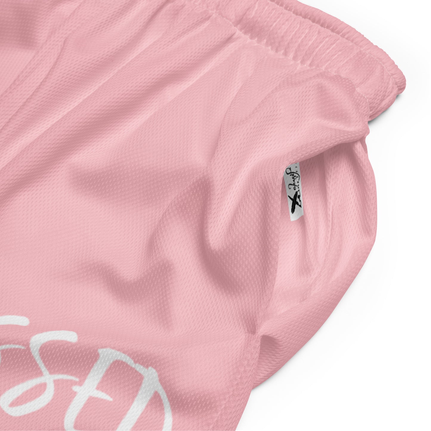 BLESSED BY XCLUSIF POETIX PINK & WHITE Unisex mesh shorts