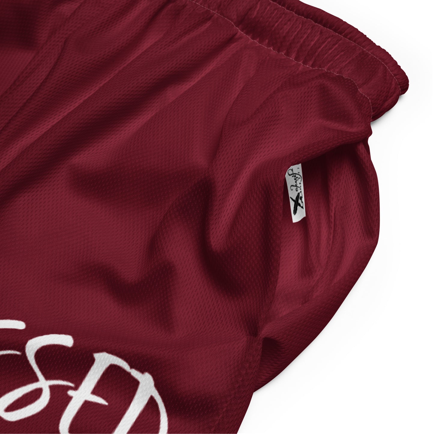 BLESSED BY XCLUSIF POETIX BURGUNDY & WHITE Unisex mesh shorts