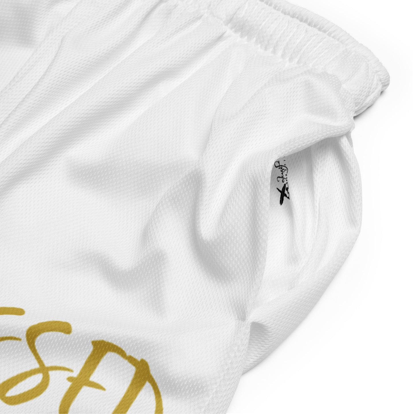 BLESSED BY XCLUSIF POETIX WHITE & GOLD Unisex mesh shorts