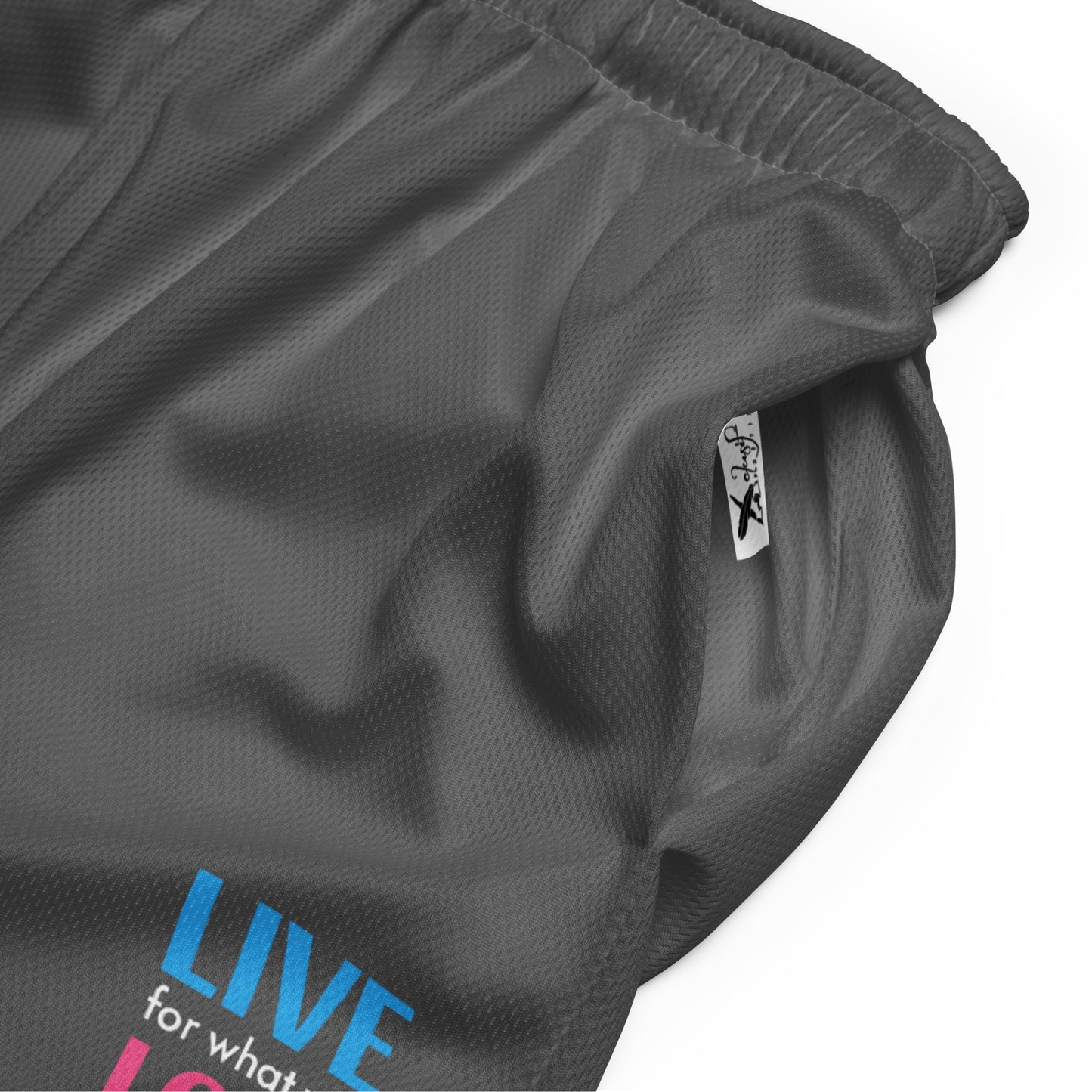 "LIVE FOR WHAT YOU LOVE" BY XCLUSIF POETIX GREY Unisex mesh shorts