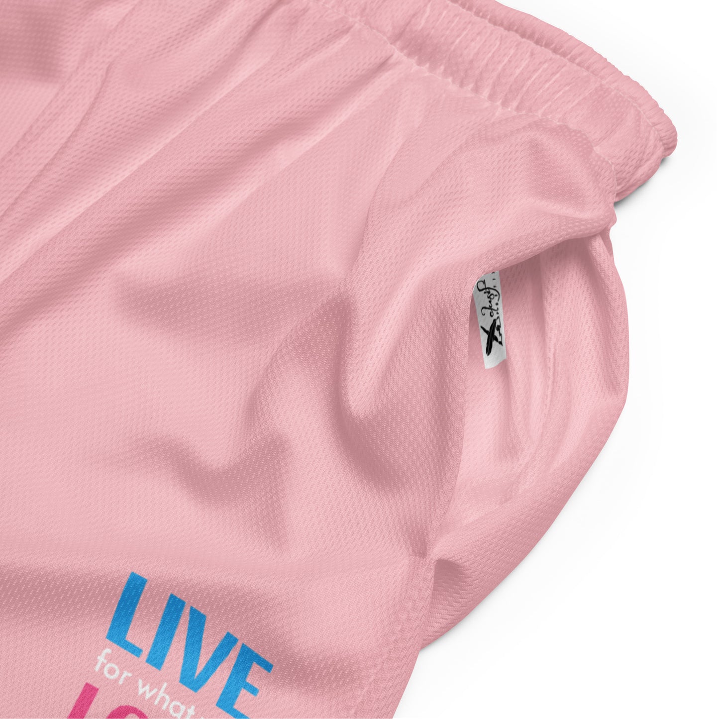 "LIVE FOR WHAT YOU LOVE" BY XCLUSIF POETIX PINK Unisex mesh shorts