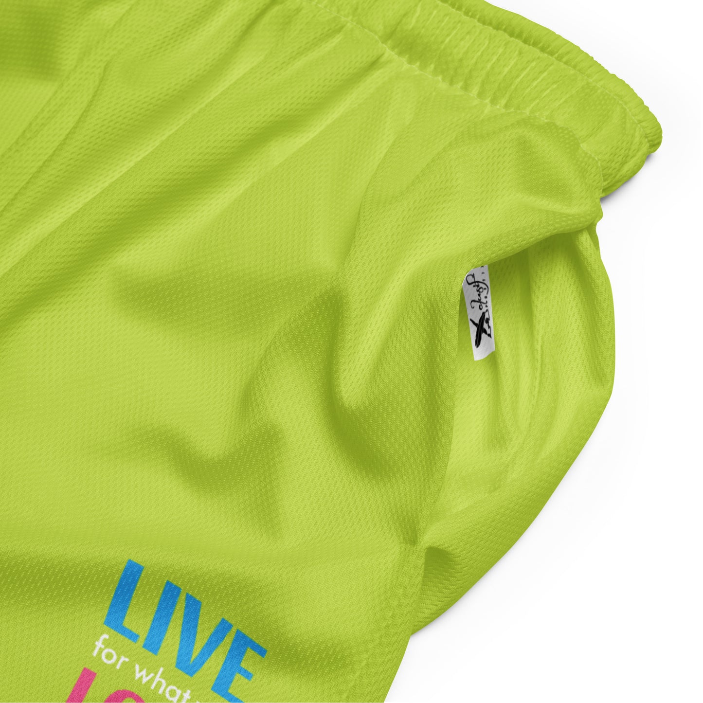 "LIVE FOR WHAT YOU LOVE" BY XCLUSIF POETIX LIGHT GREEN Unisex mesh shorts