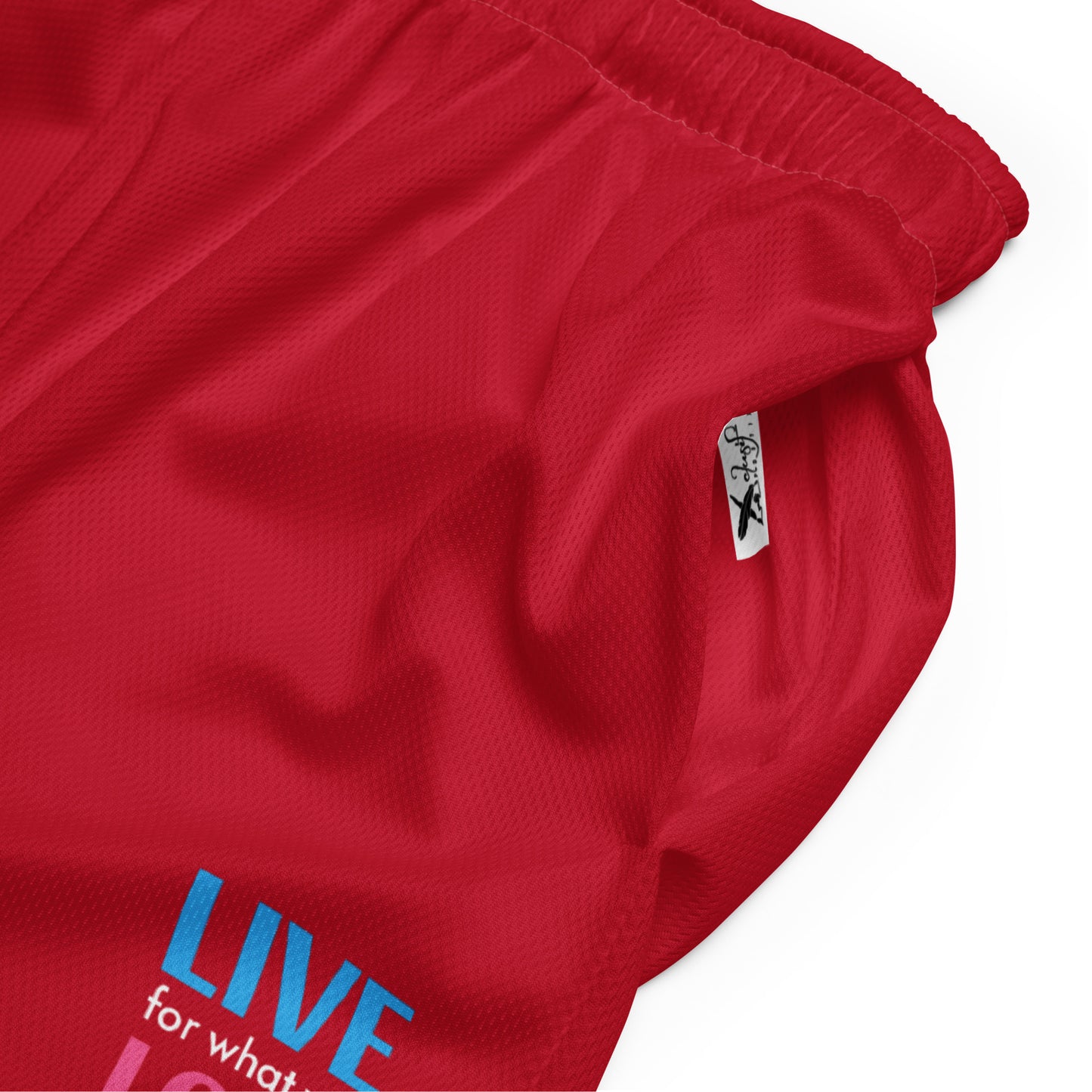 "LIVE FOR WHAT YOU LOVE" BY XCLUSIF POETIX RED Unisex mesh shorts