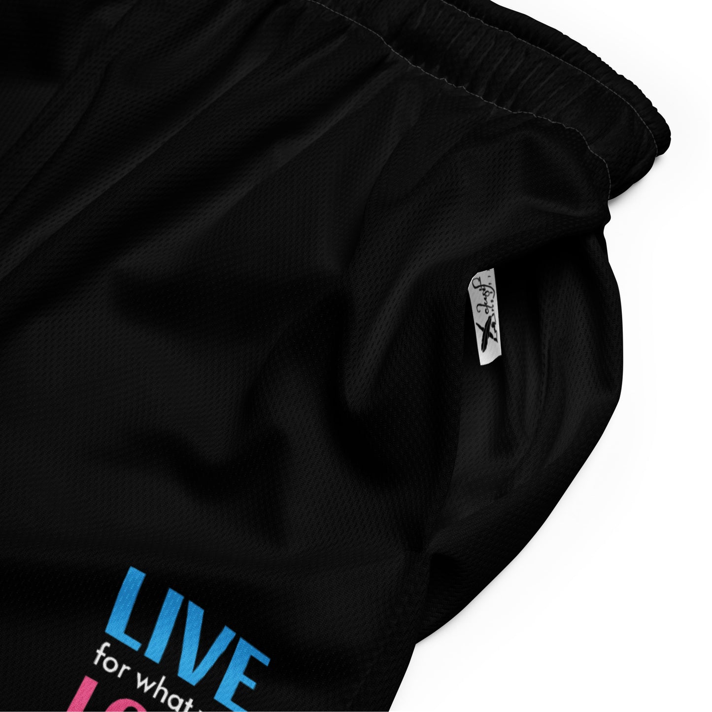 "LIVE FOR WHAT YOU LOVE" BY XCLUSIF POETIX BLACK Unisex mesh shorts