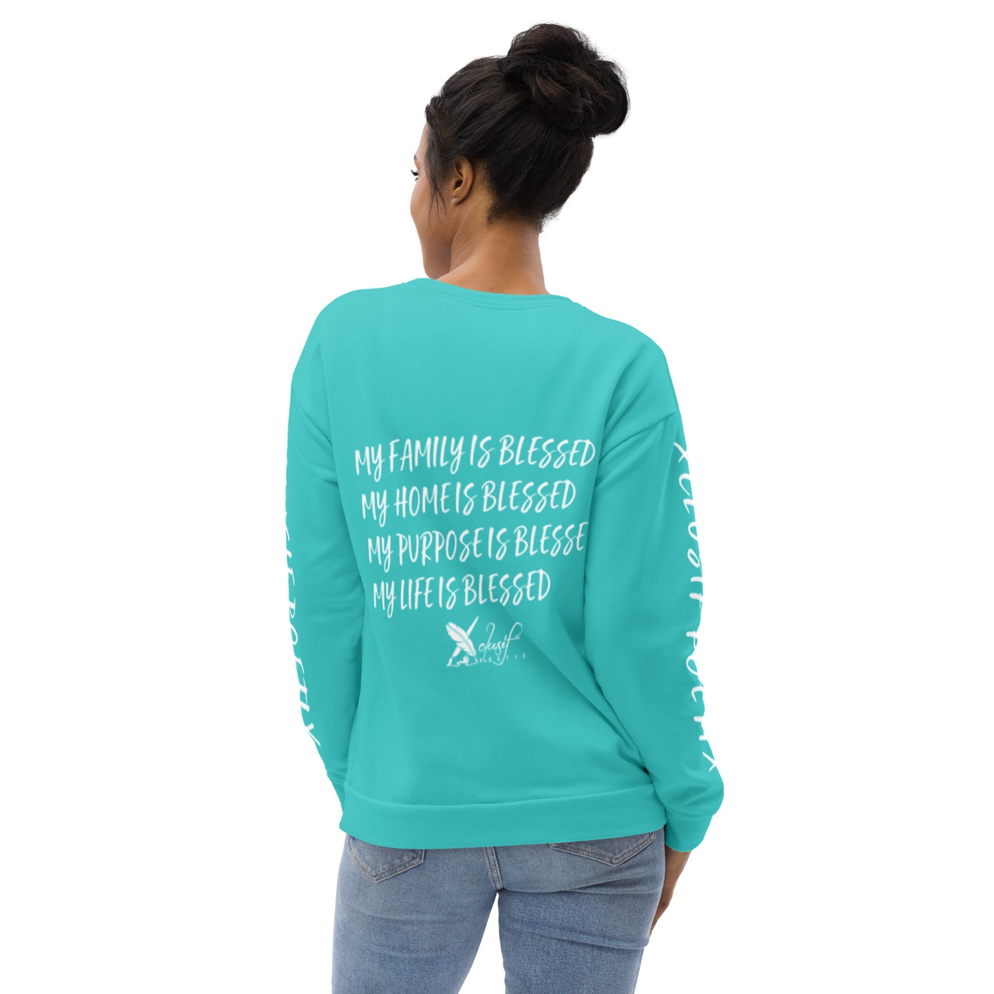 BLESSED BY XCLUSIF POETIX TURQUOISE & WHITE Unisex Sweatshirt