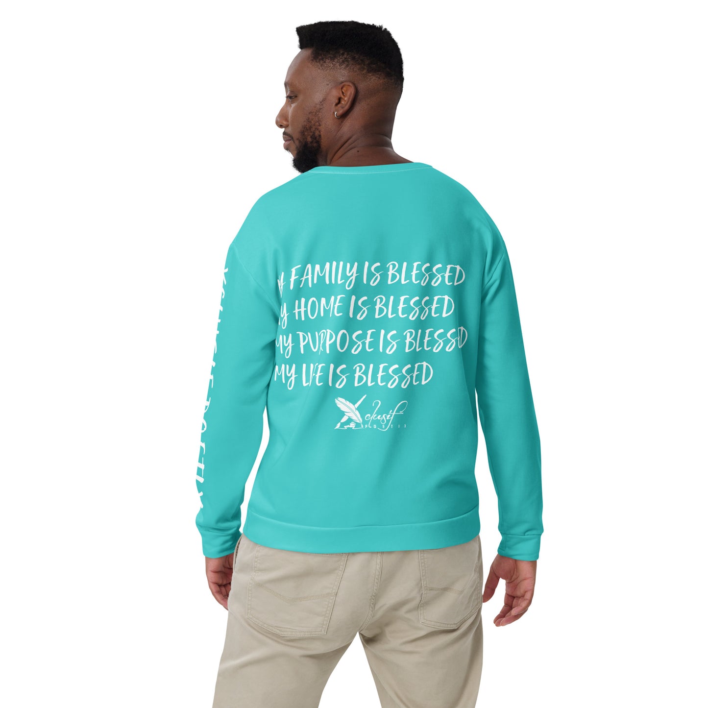 BLESSED BY XCLUSIF POETIX TURQUOISE & WHITE Unisex Sweatshirt