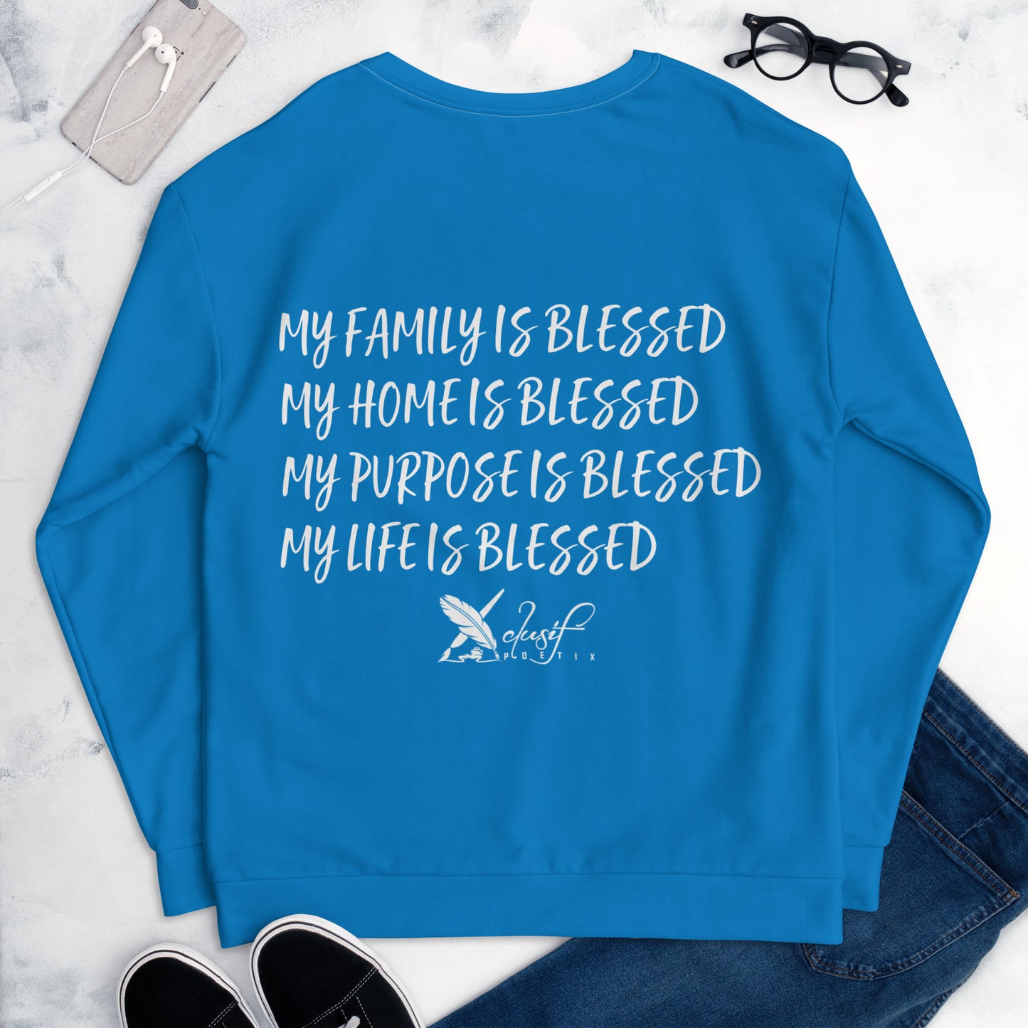 BLESSED BY XCLUSIF POETIX BLUE & WHITE Unisex Sweatshirt