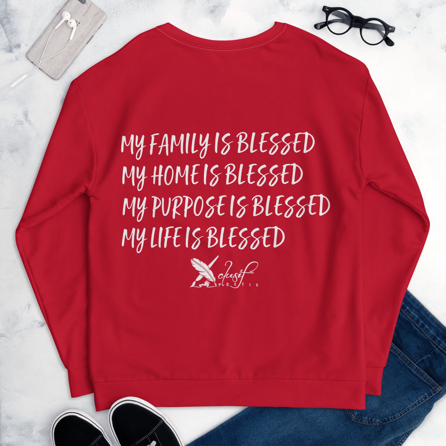 BLESSED BY XCLUSIF POETIX RED & WHITE Unisex Sweatshirt