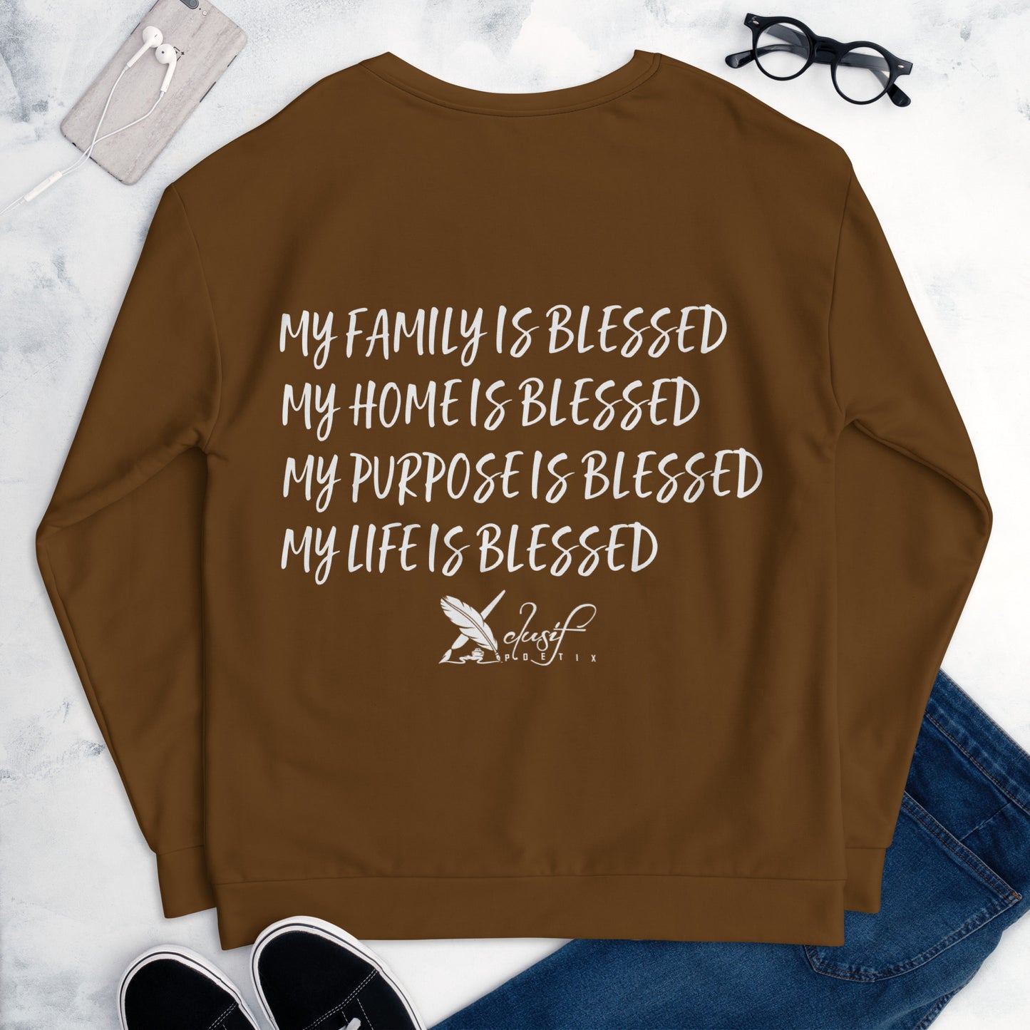 BLESSED BY XCLUSIF POETIX BROWN & WHITE Unisex Sweatshirt