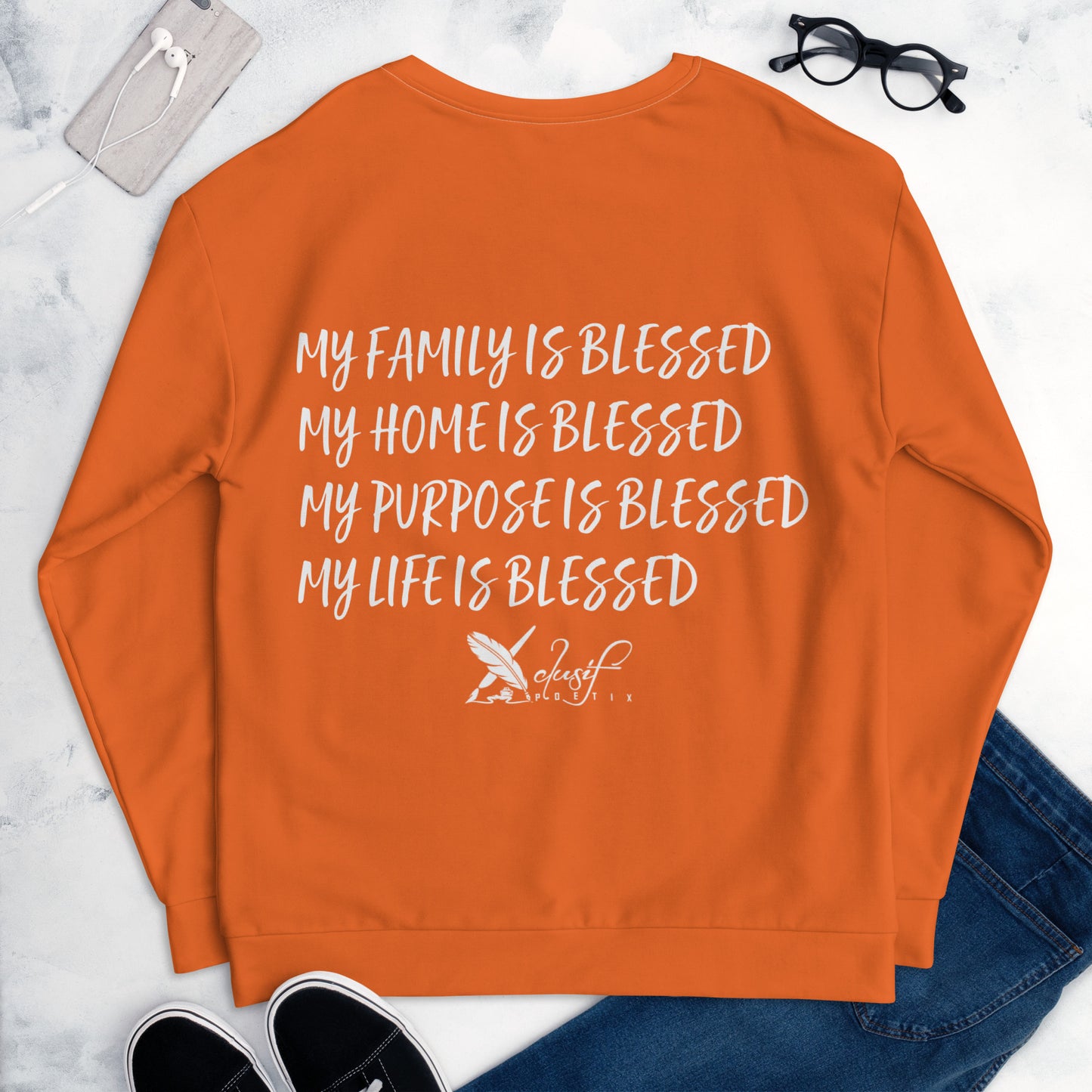 BLESSED BY XCLUSIF POETIX ORANGE & WHITE Unisex Sweatshirt