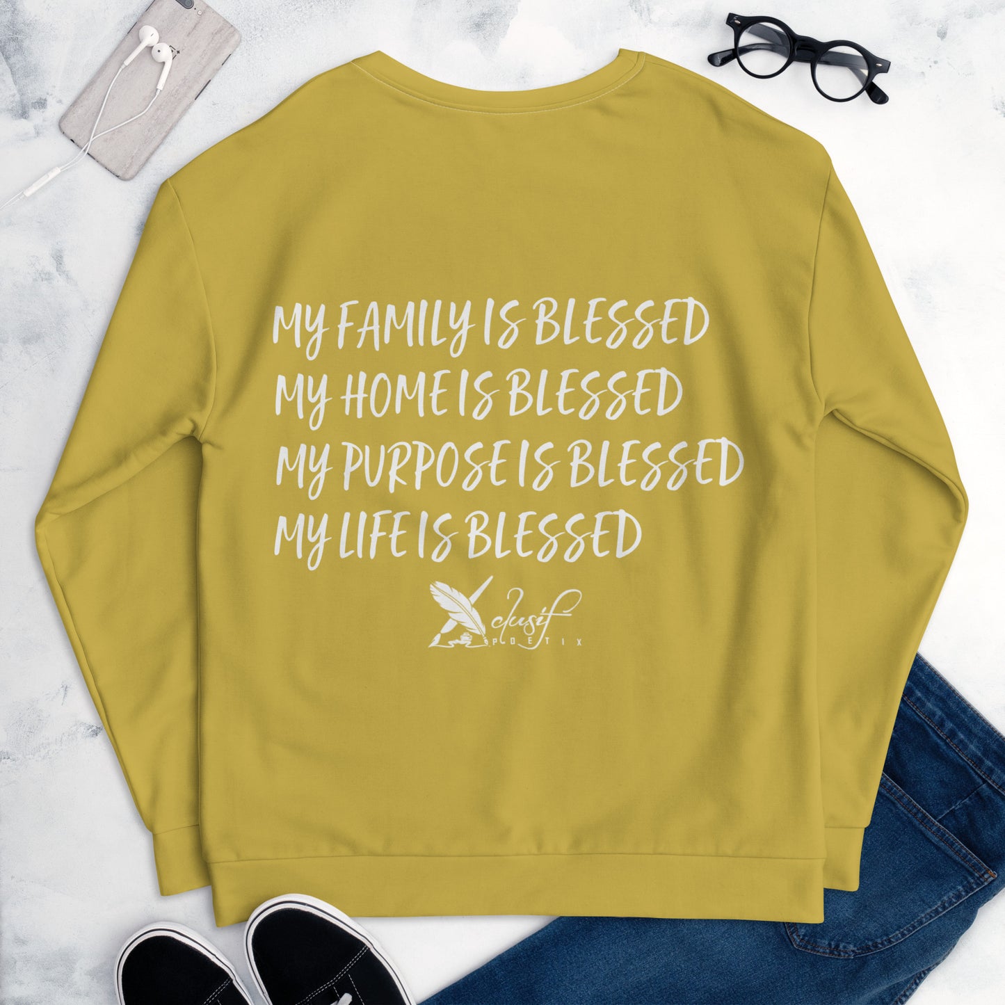 BLESSED BY XCLUSIF POETIX GOLD & WHITE Unisex Sweatshirt