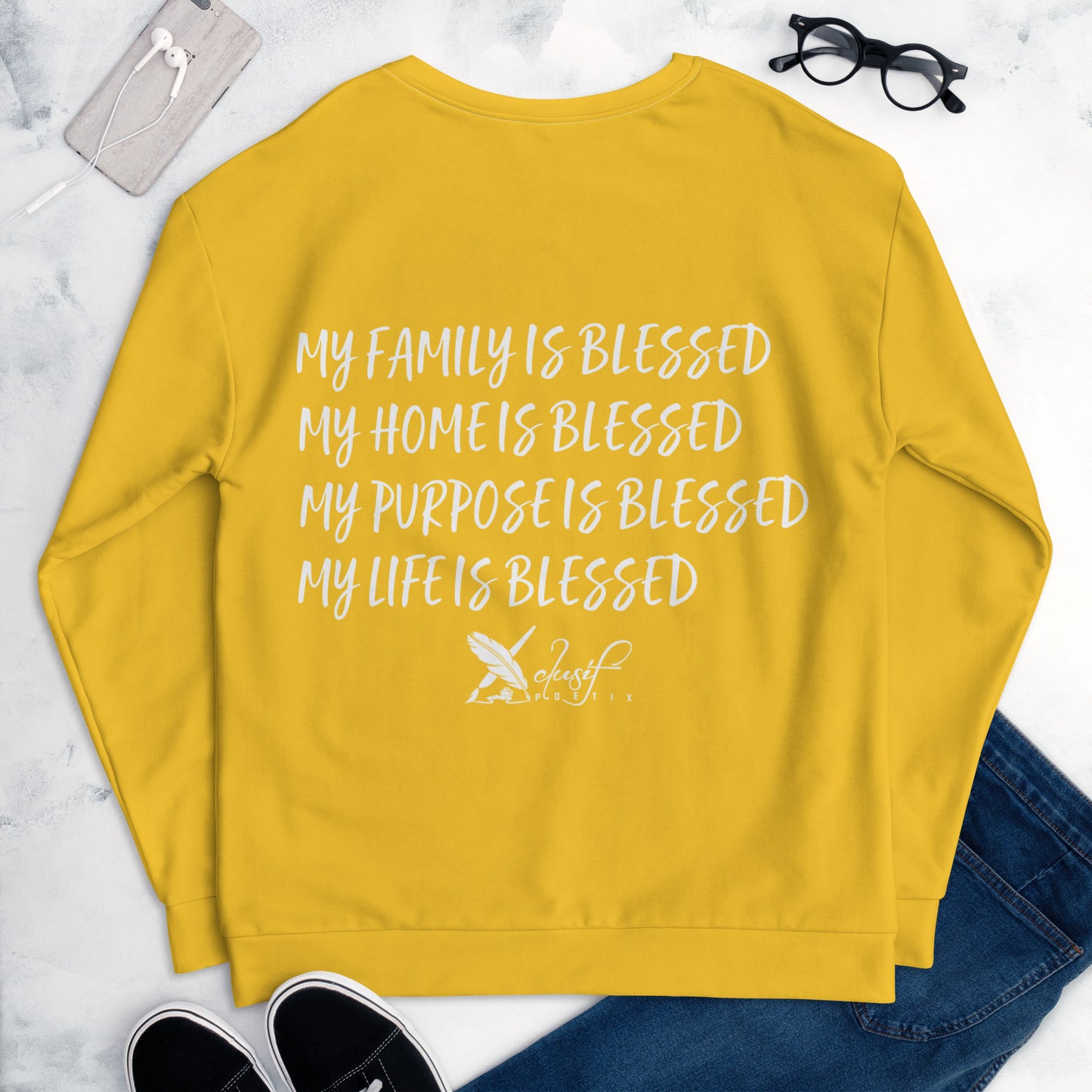 BLESSED BY XCLUSIF POETIX YELLOW & WHITE Unisex Sweatshirt