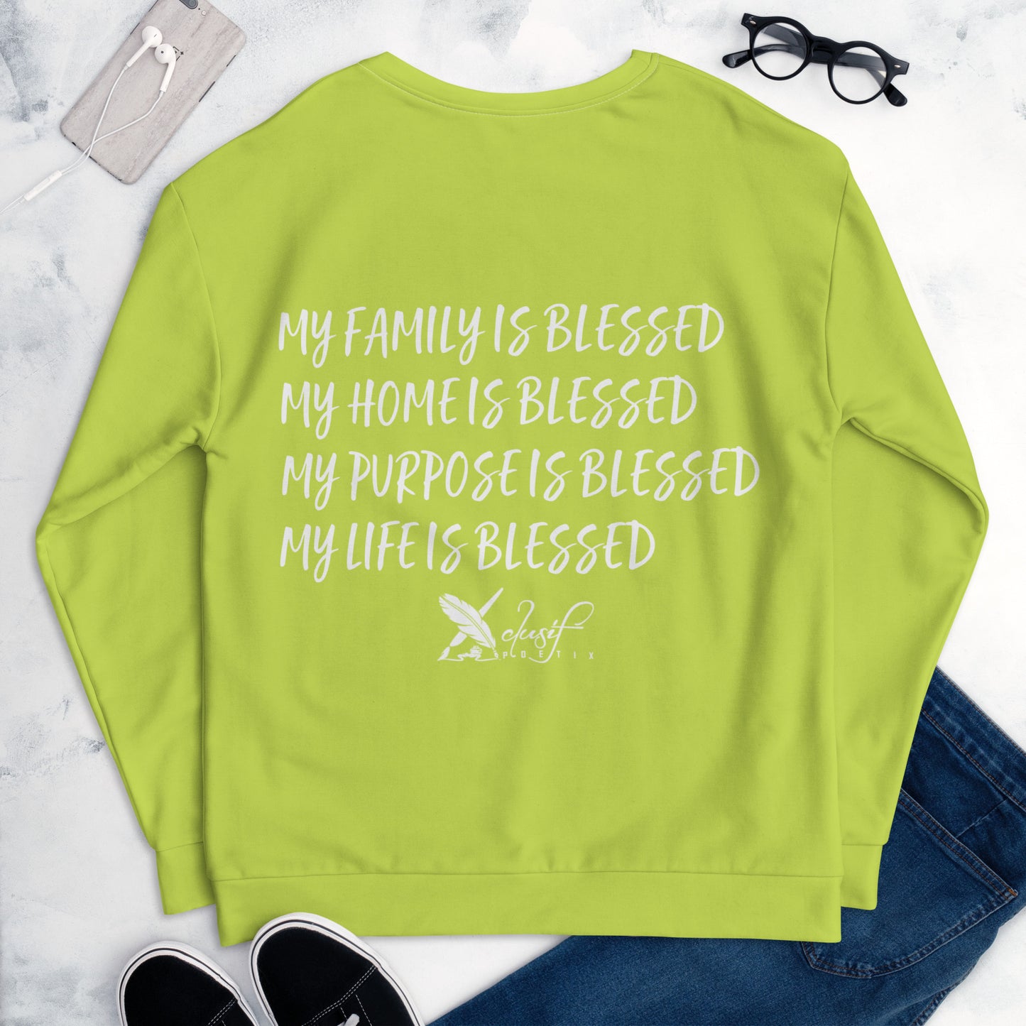 BLESSED BY XCLUSIF POETIX LIGHT GREEN & WHITE Unisex Sweatshirt